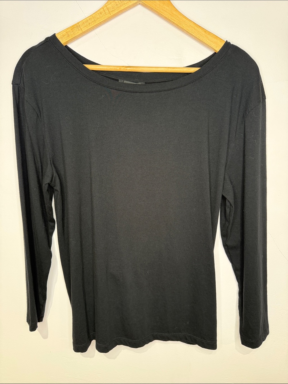 J. Crew Black Long Sleeve Boatneck Top size L 3/4 sleeves and slip knot in back